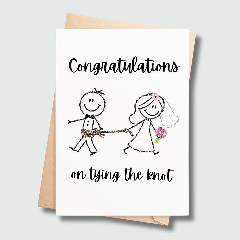 Congratulations on Tying the Knot wedding card featuring a bride and groom illustration celebrating their wedding day.