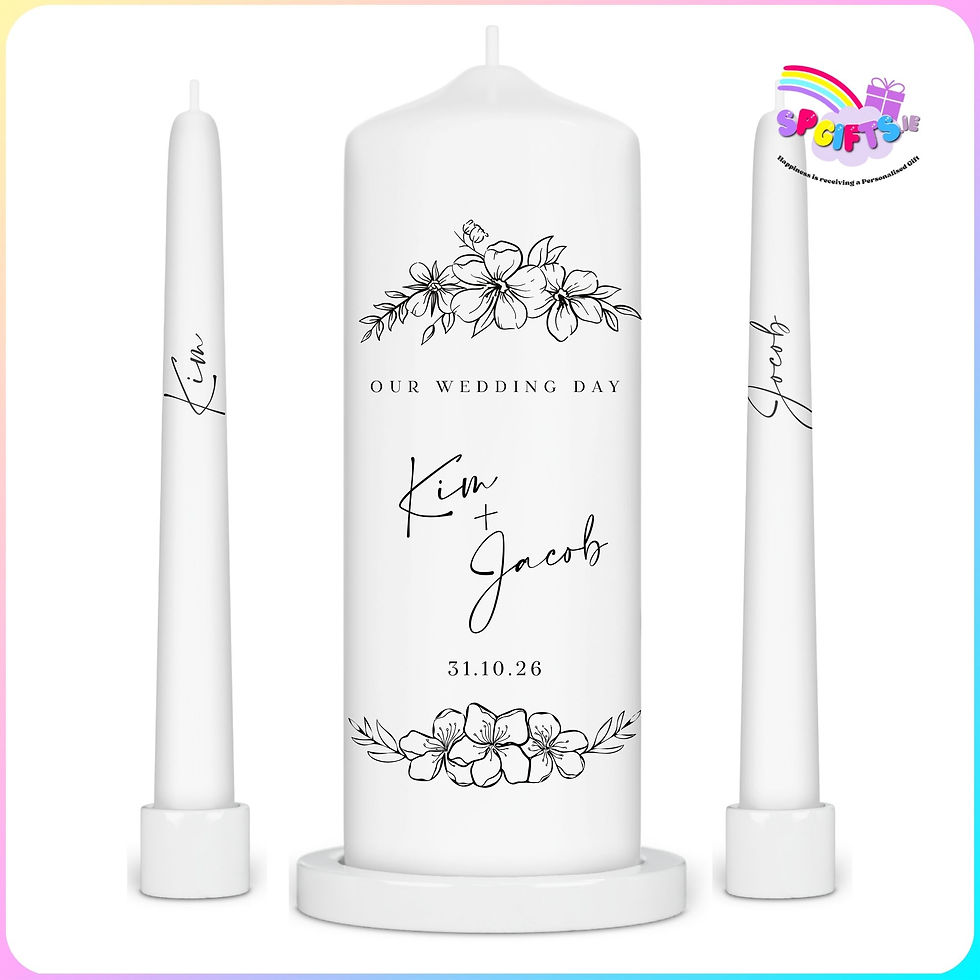 Personalised Monochrome Look of Love wedding unity candle set with names and date