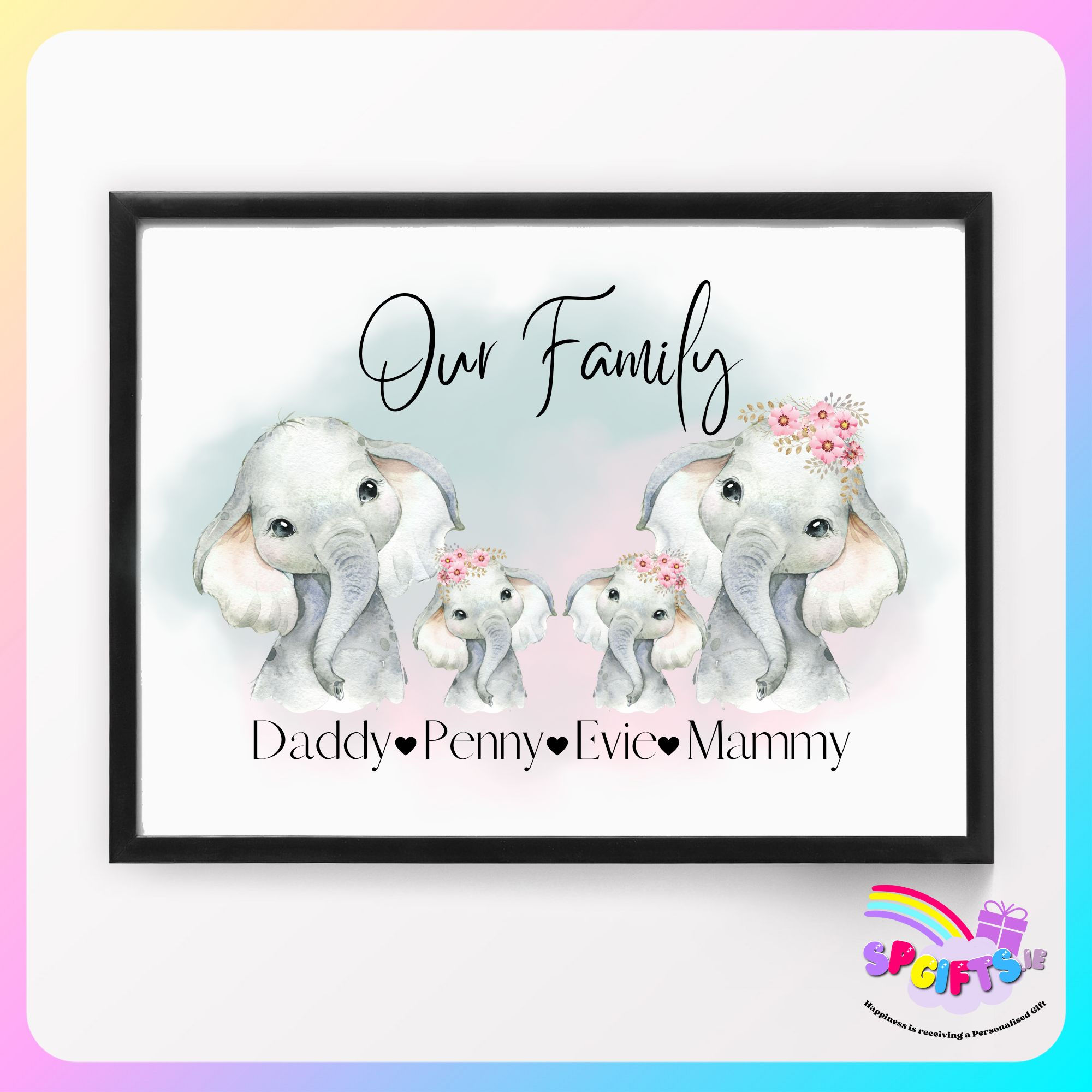 Personalised Elephant Family Print Ireland