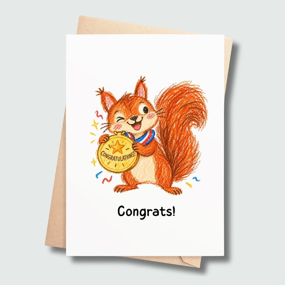 Seamus Squirrel Congrats wholesale congratulations card with gold medal