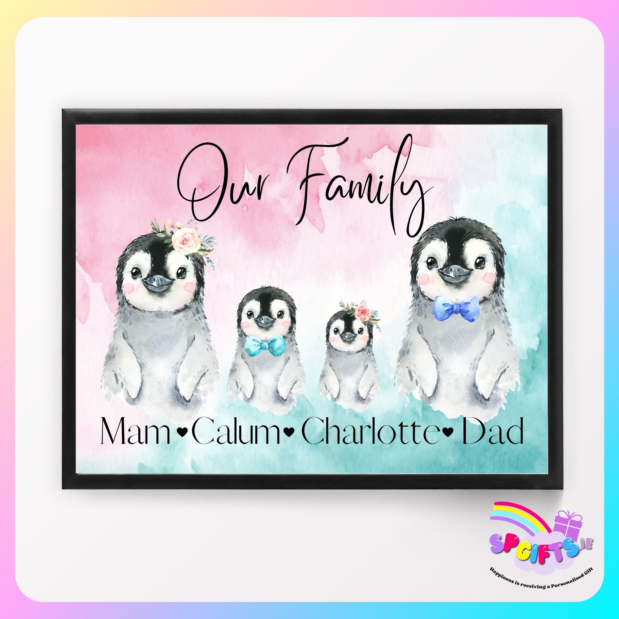 Custom Family Penguin A4 print