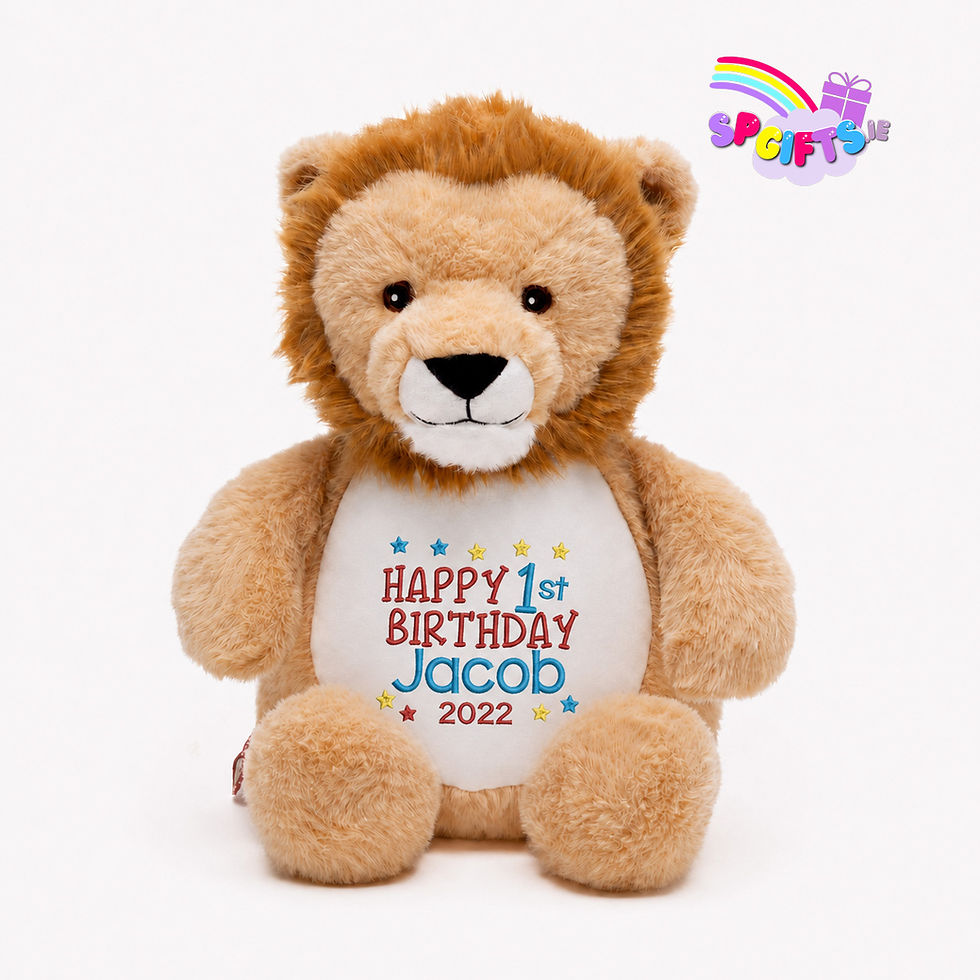 Personalised Cubbies lion embroidered with Happy 1st Birthday Jacob design