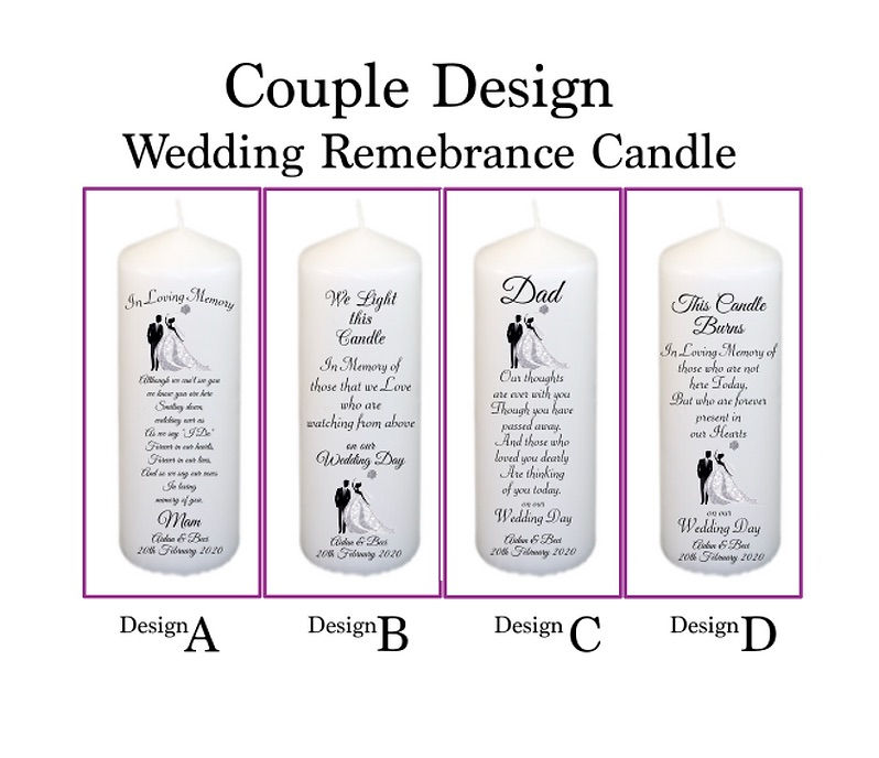personalised wedding memorial candle set featuring a bride and groom silhouette, perfect for Irish wedding ceremonies