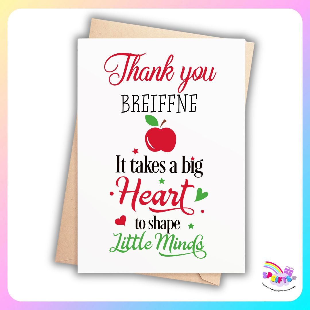 Personalised Thank You Teacher Card – Big Heart to Shape Little Minds