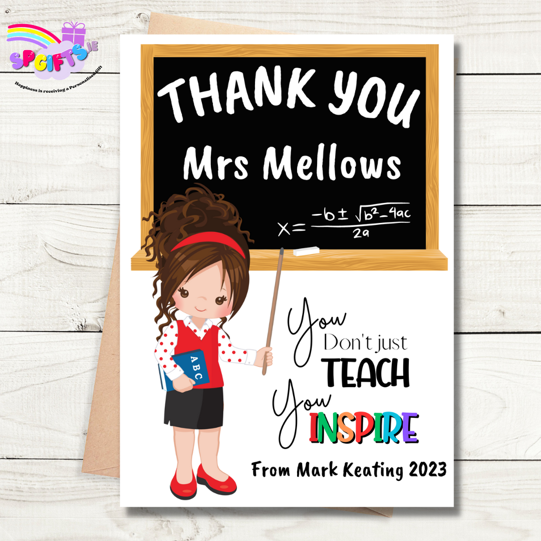 Personalised Thank You Teacher Card - Custom Hair Color