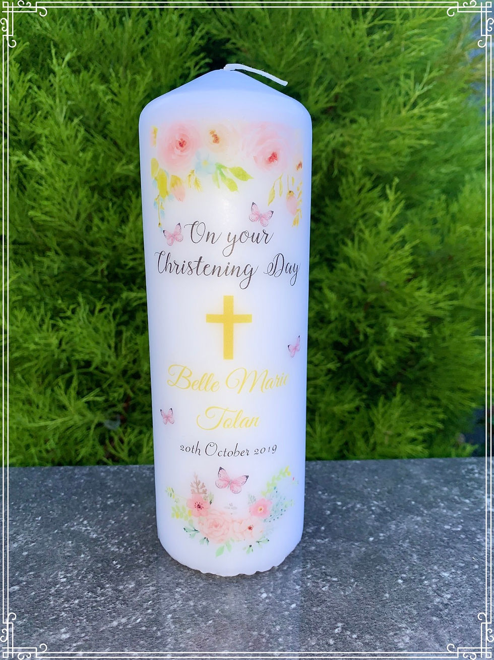 Thumbnail: Christening Candle - Floral Butterflies Design