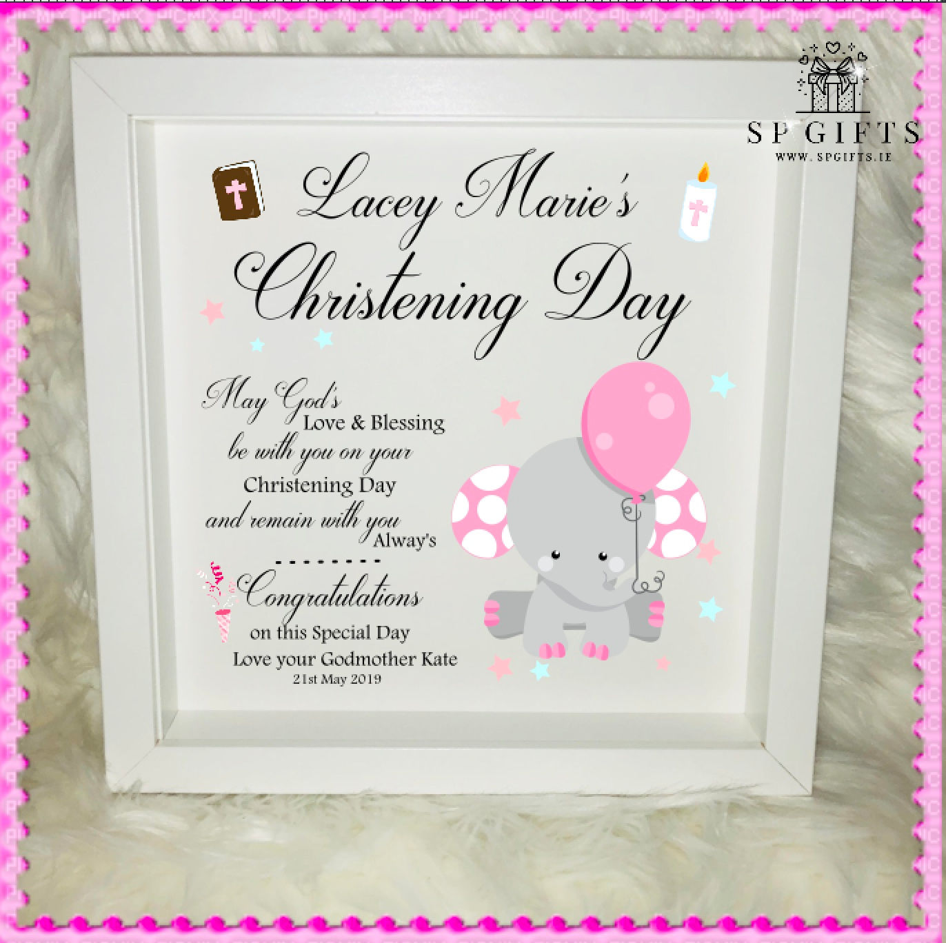 Christening Elephant Girl Box Frame