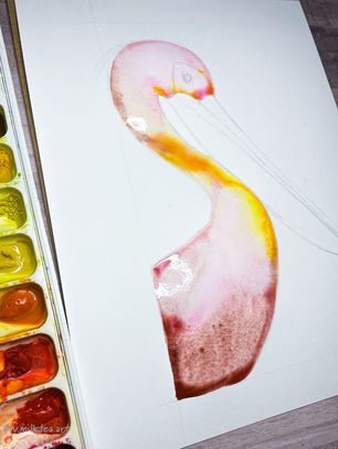 A very wet first watercolor layer of pelican 💦