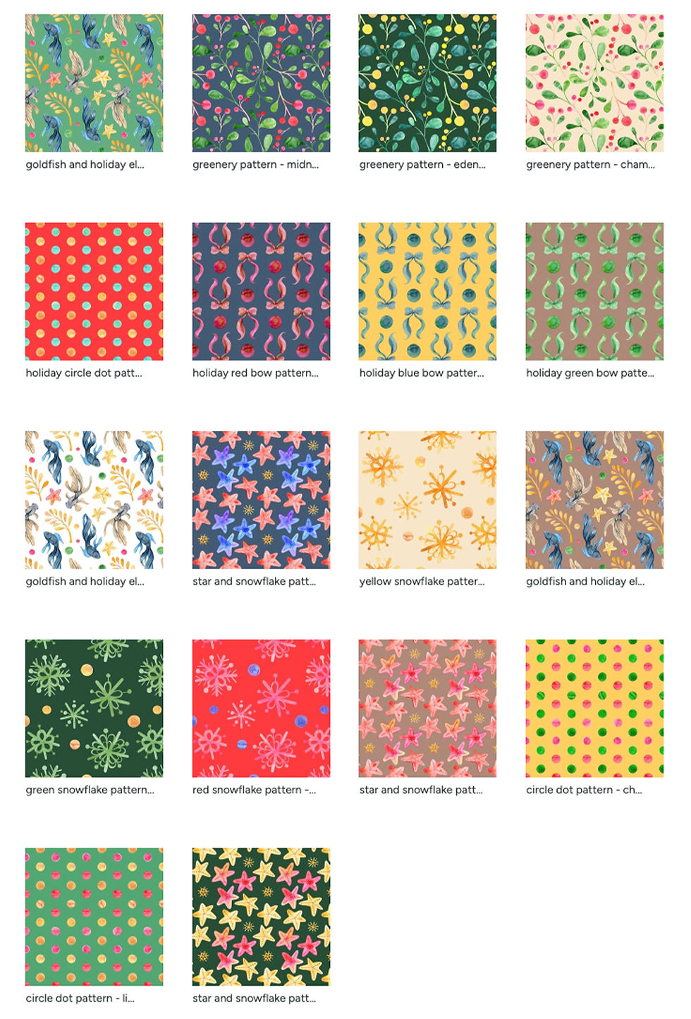 Goodfish Holiday pattern collection is now available in my Spoonflower shop.