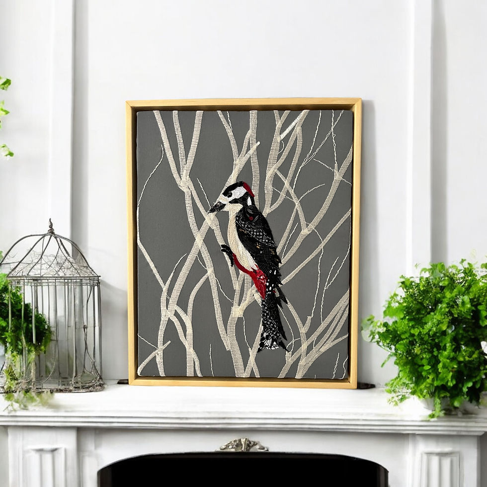 Woodpecker Fabric Art Collage
