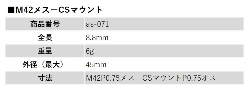サムネイル： ASTROLABE M42メス - CSマウント