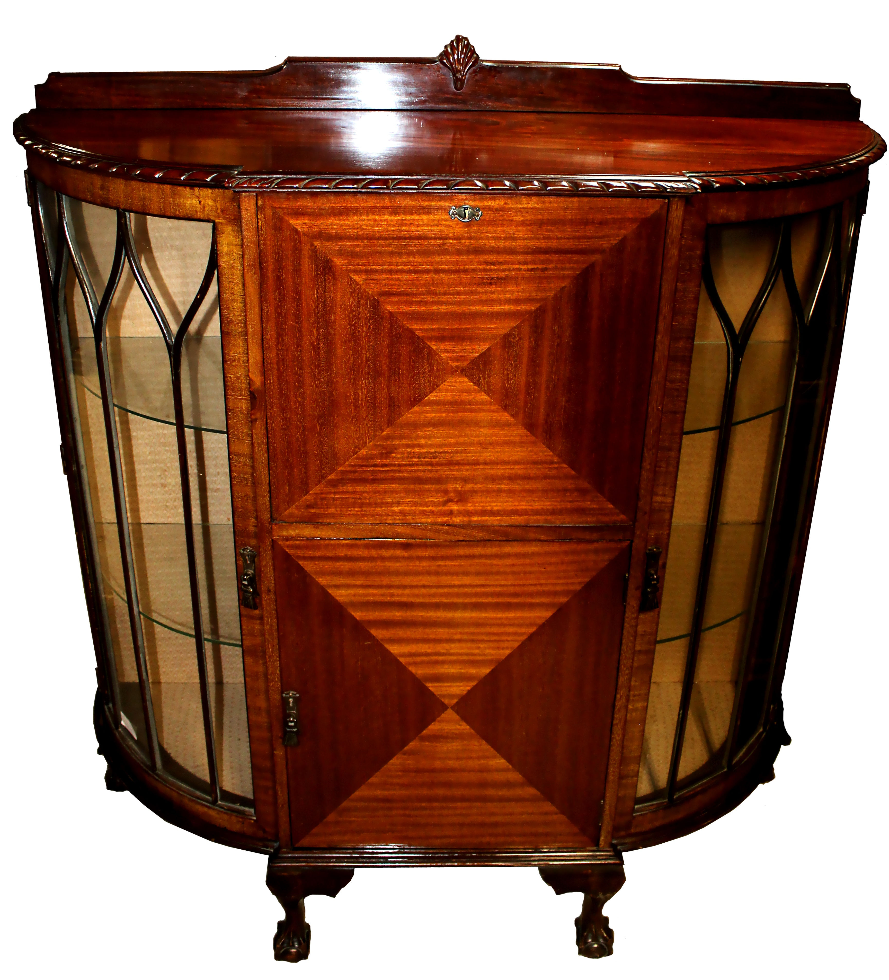 Early 20th c. Demilune Double Bookcase Curio & Secretary