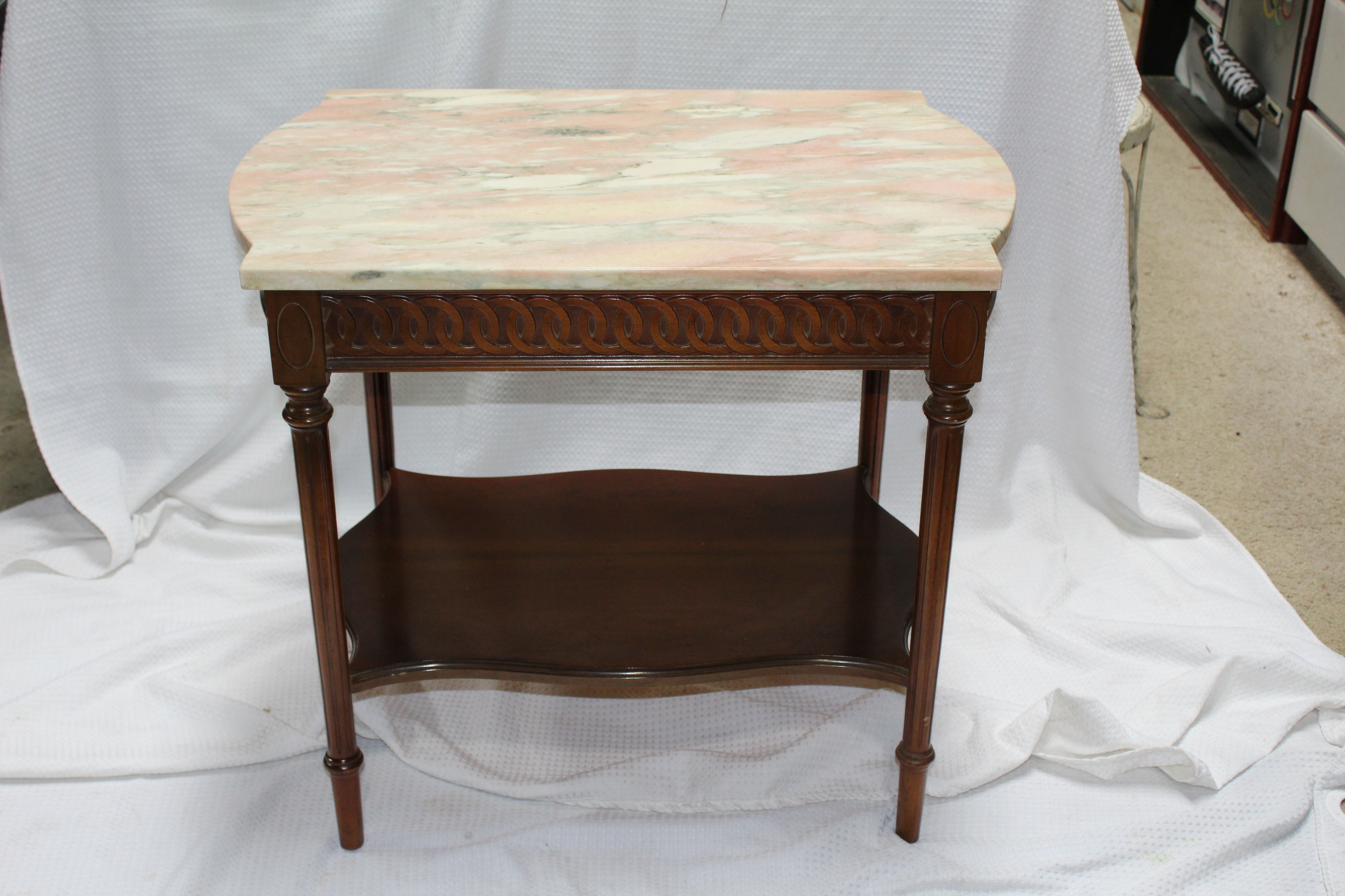 Vintage Walnut Sheraton Side Table with Marble Top