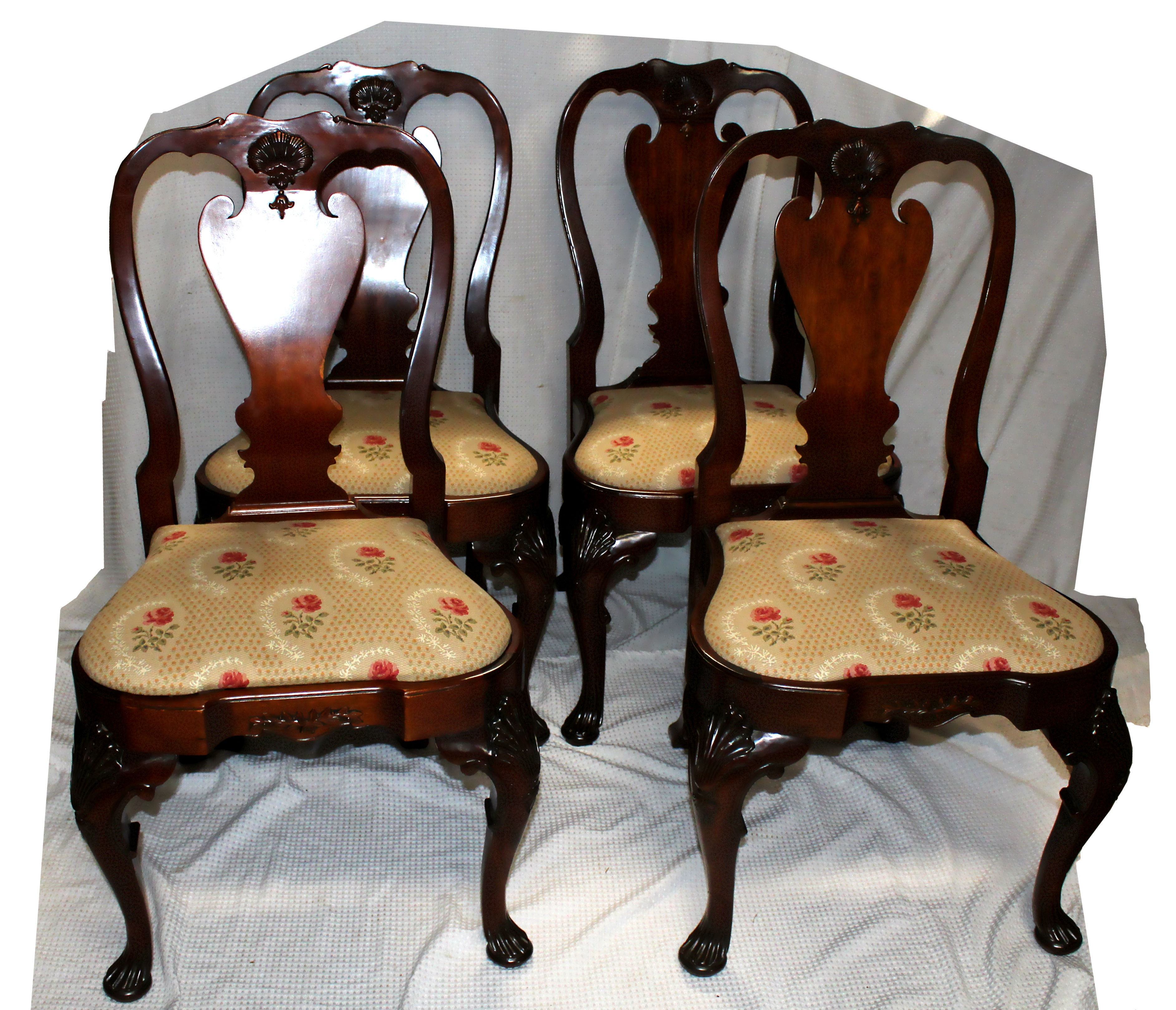 Vintage Nautical Chippendale Mahogany Dining Chairs, Set of 4