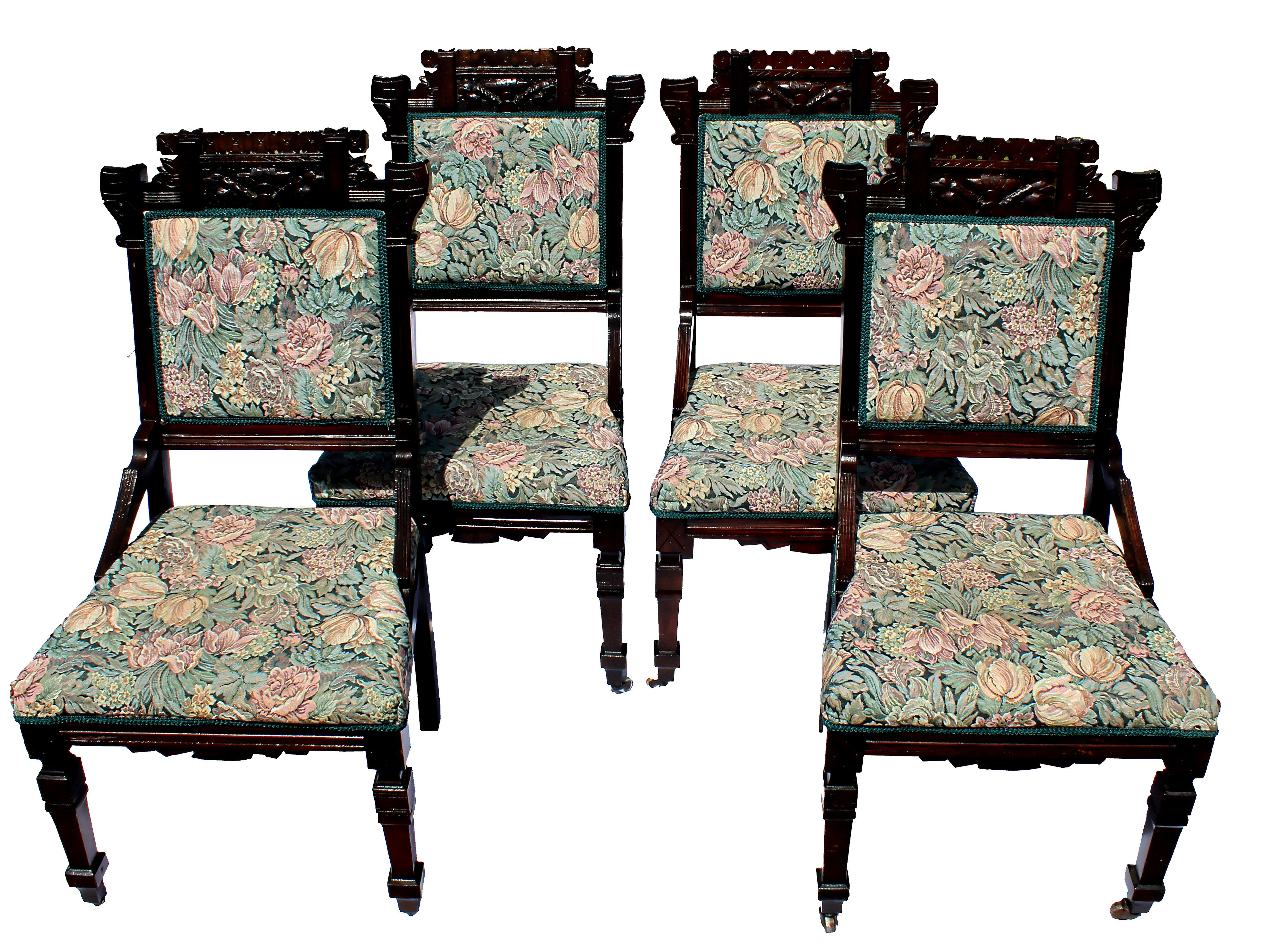Antique Eastlake Ebonized Parlor Chairs, Set of Four