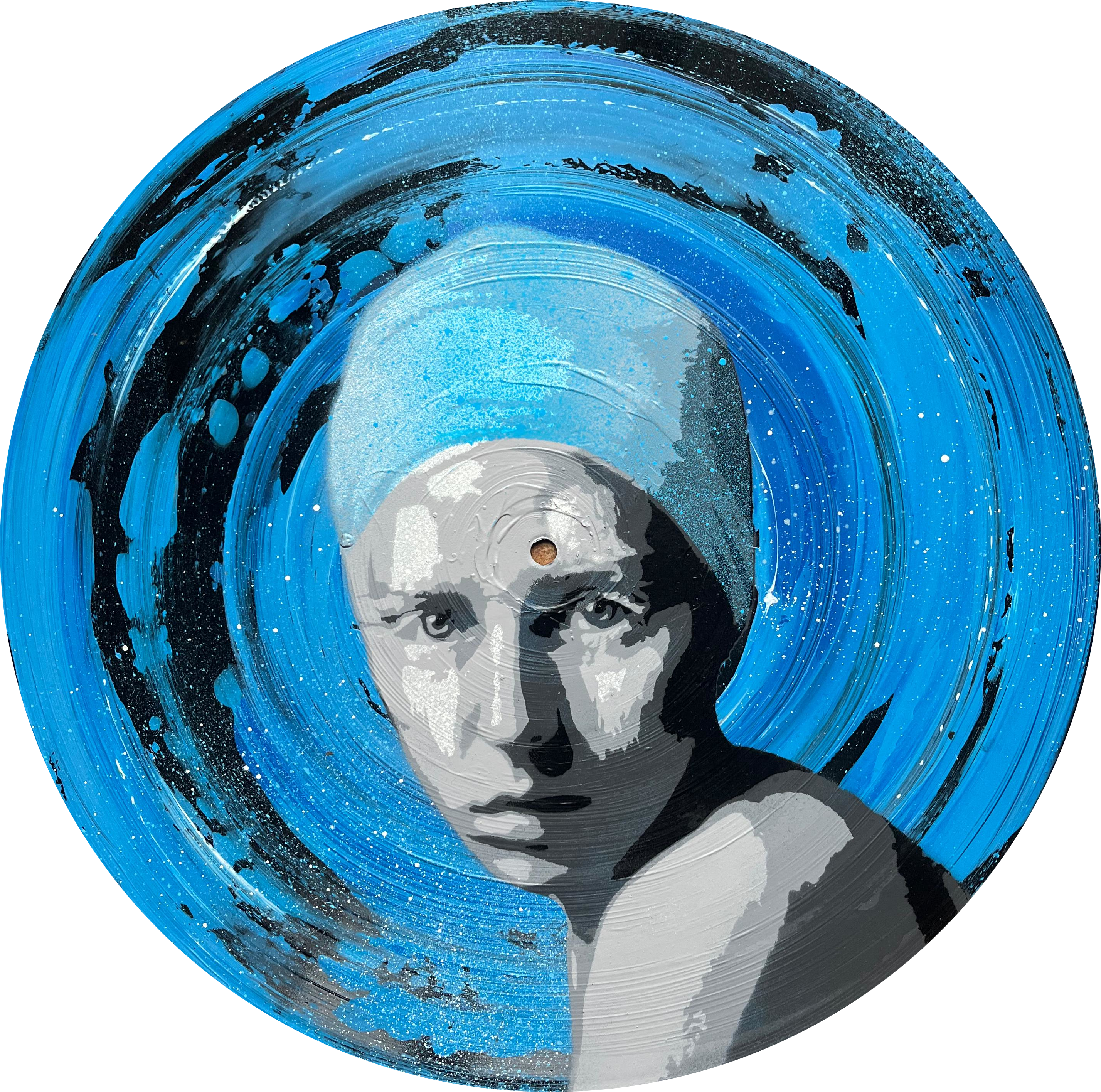 Badkappenfrau mit Gesichtsbemalung - blau