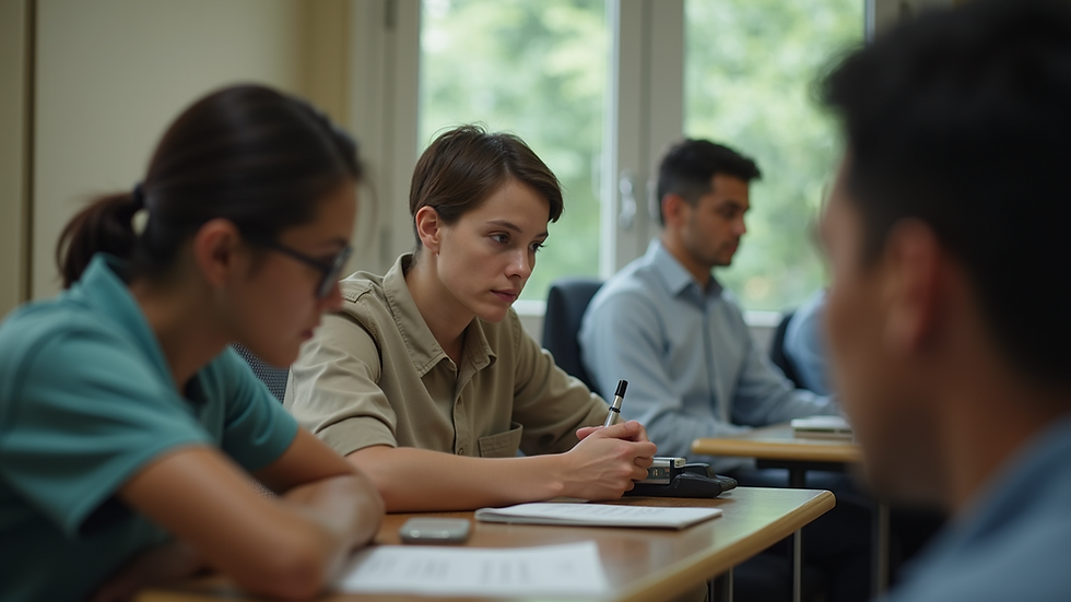 Eye-level view of a training session in a humanitarian context