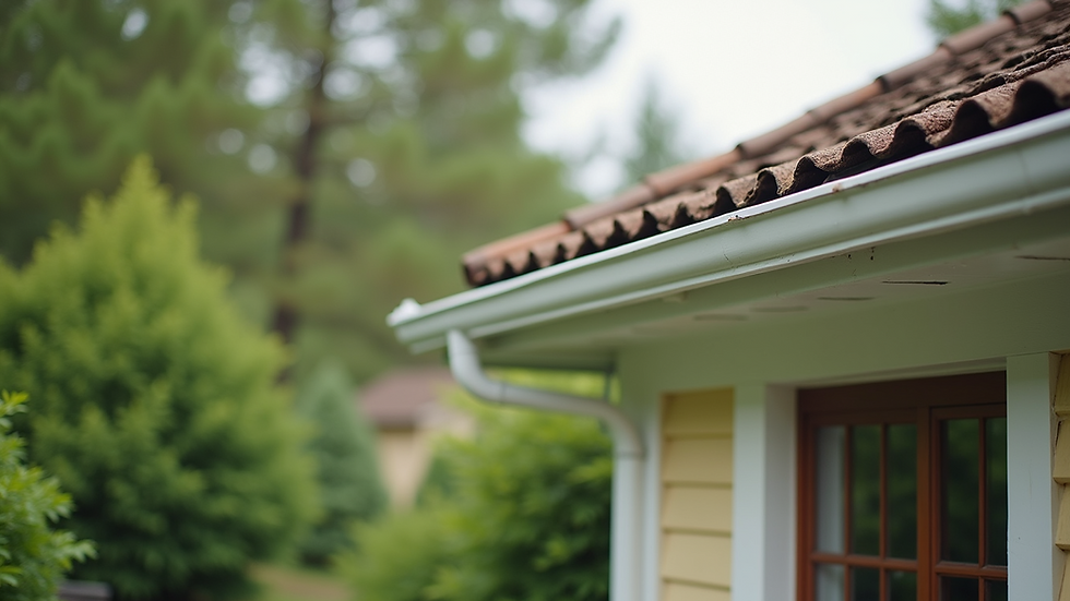 Eye-level view of a clean and organized home exterior with well-maintained gutters