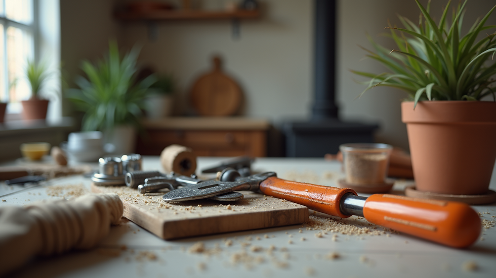 Eye-level view of a clean and organized home maintenance toolkit