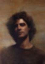 Tras el cristal. Retrato de Carson Butterbaugh. Óleo sobre tela. 2025.