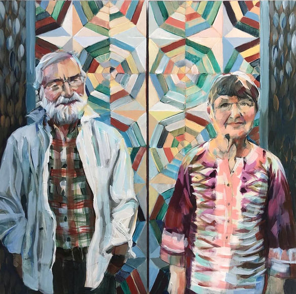 Portmanteau balance 50 years anniversary marriage double portrait