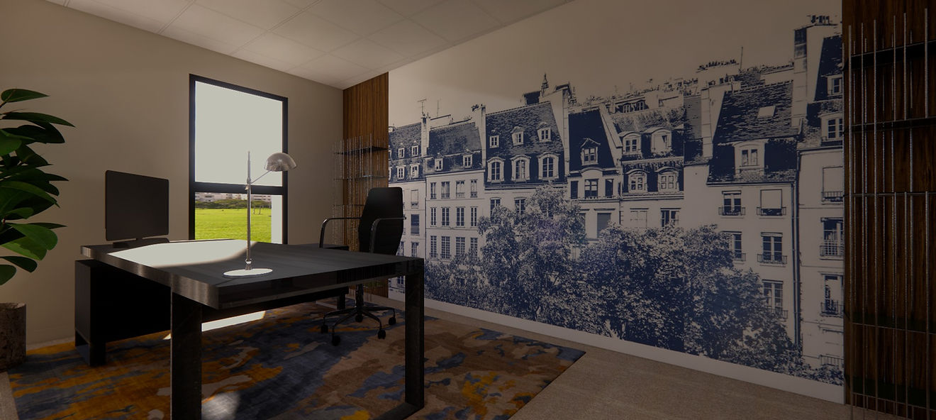Bureau de siège social à Amboise, rendu 3D.