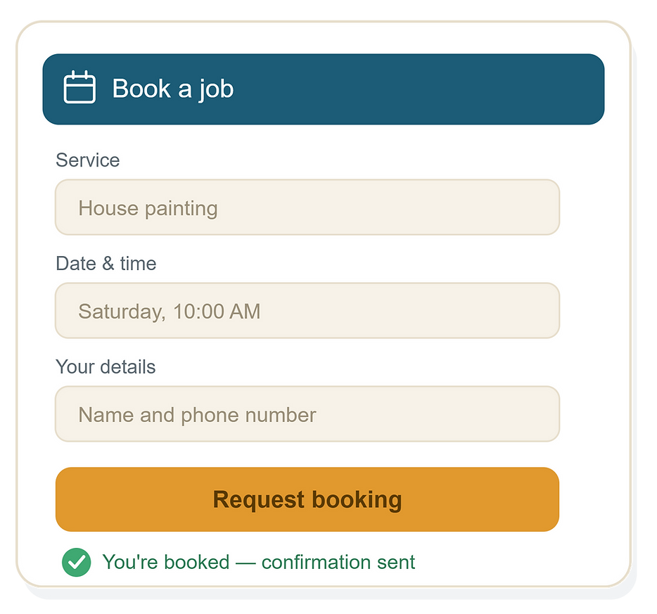generic booking form with request button.