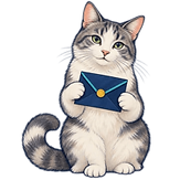 A cat holding an envelope