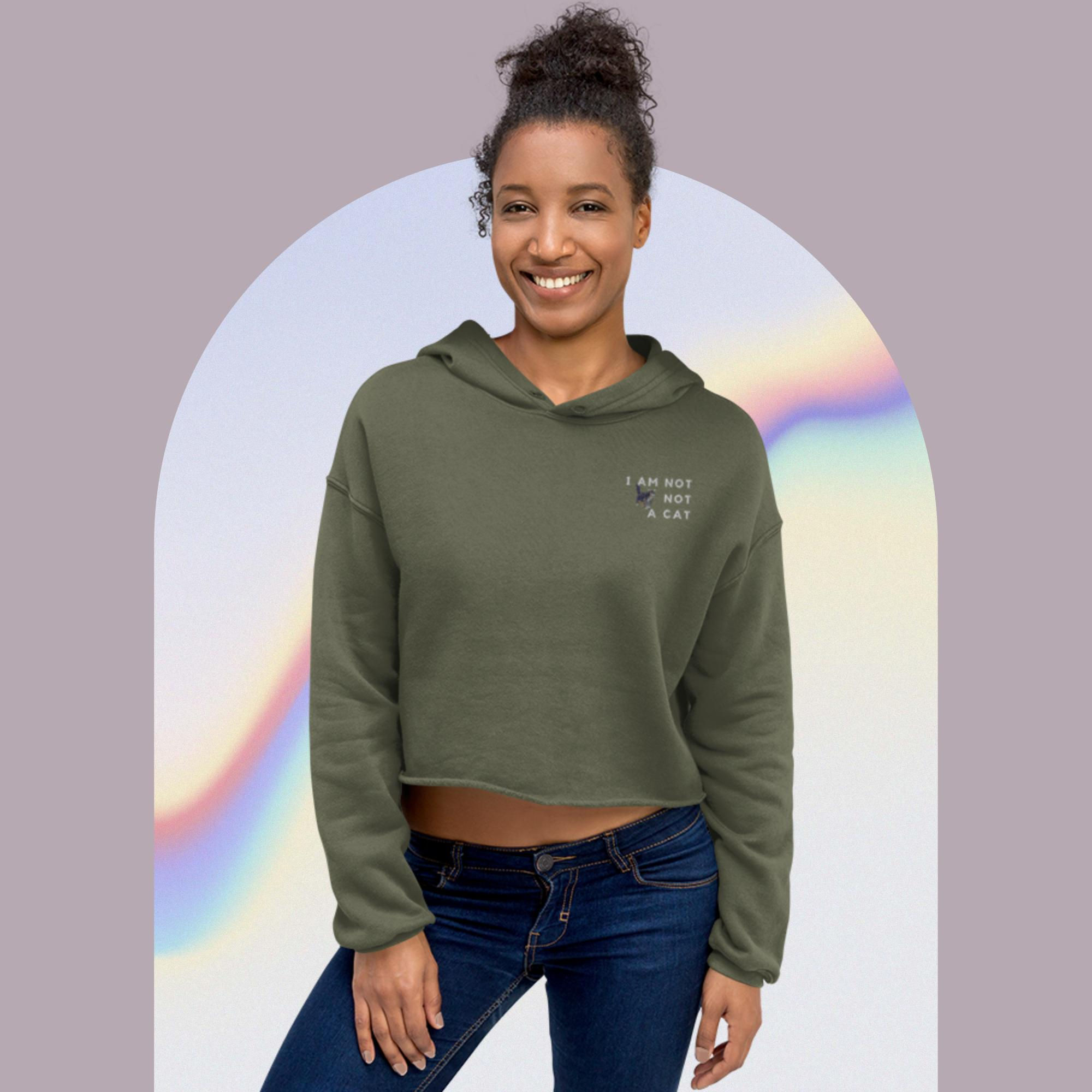 IAMNOTNOTACAT Now Showing Logo Embroidered Crop Hoodie