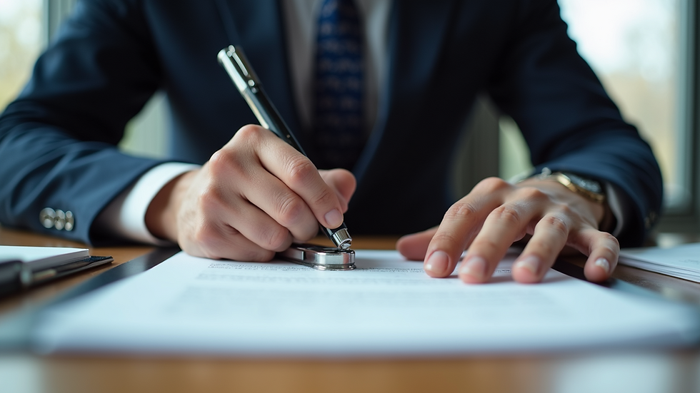 Eye-level view of a professional notary stamping a document