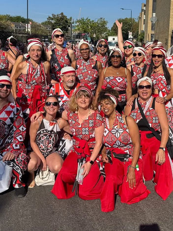 Group photo of Batala London drummers