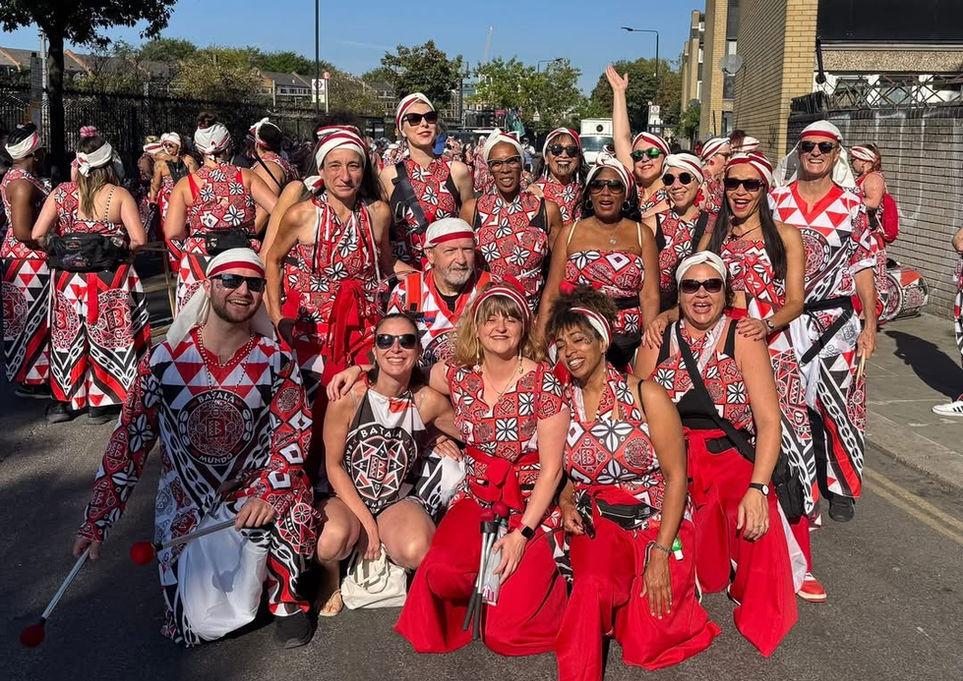 Group photo of Batala London drummers