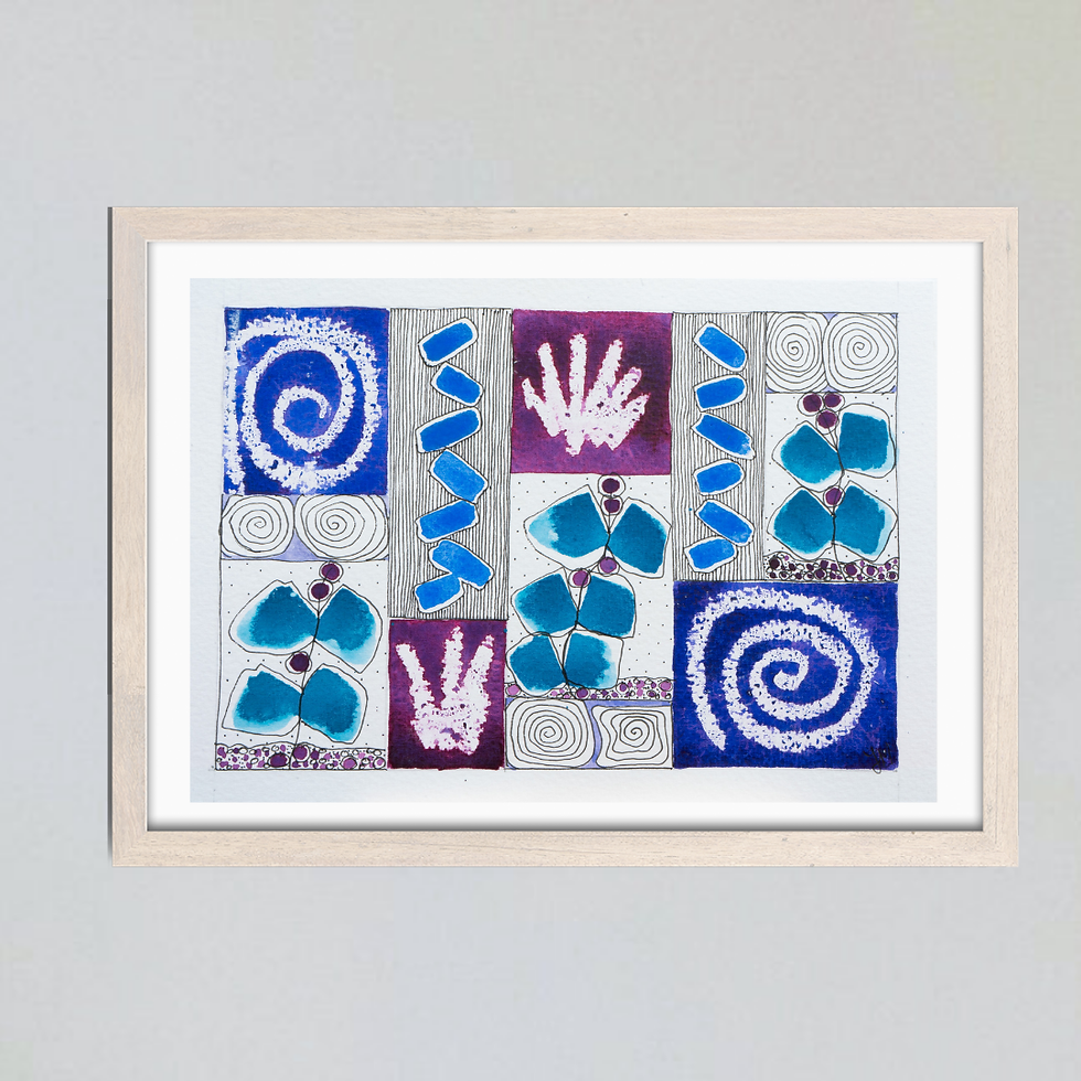 Miniatura: a mockup of watercolour painting in pink and purple shades in a bright frame