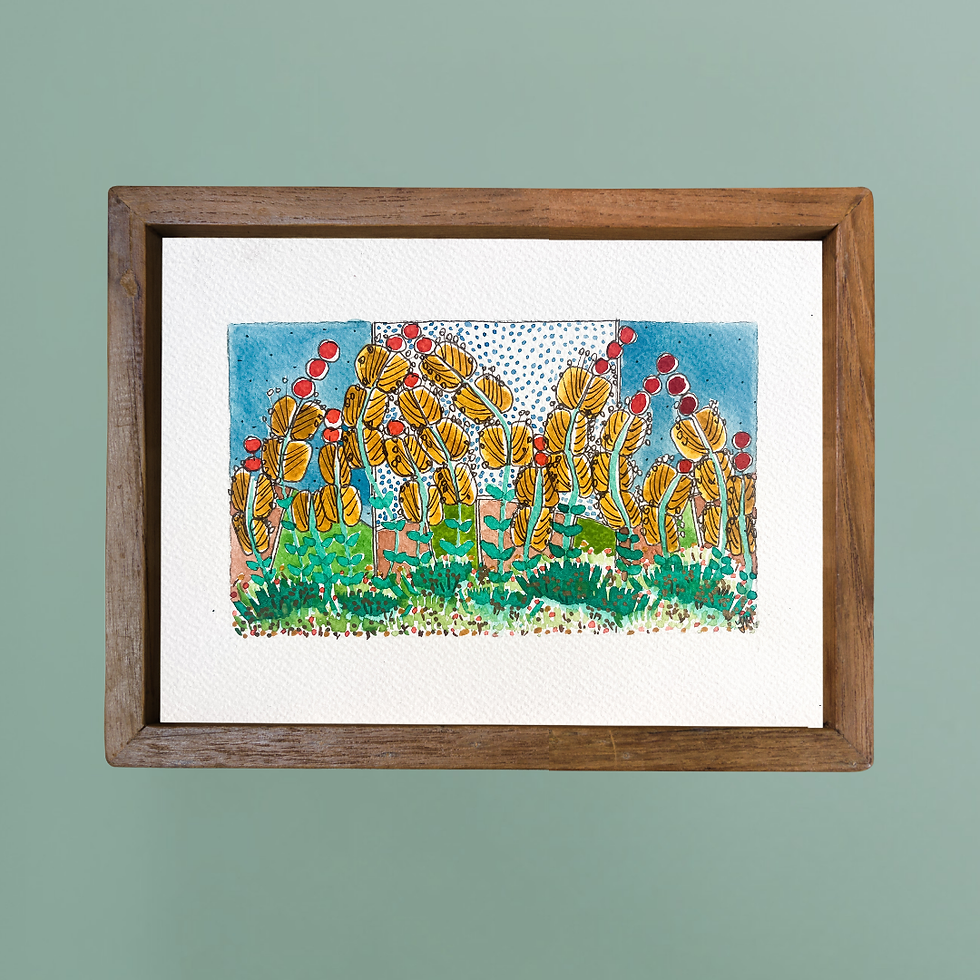 Thumbnail: a mockup of a watercolour painting of "June Fields"