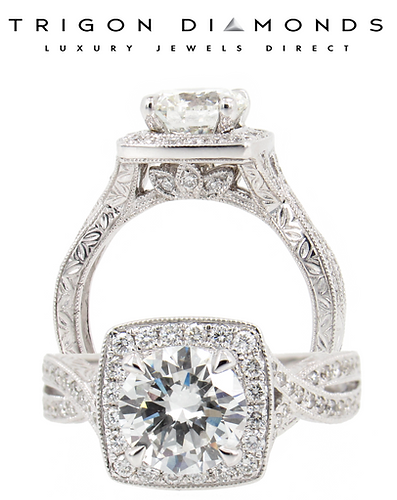 1.70 Round Brilliant Diamond set in a vintage style platinum engagement ring by trigon diamonds