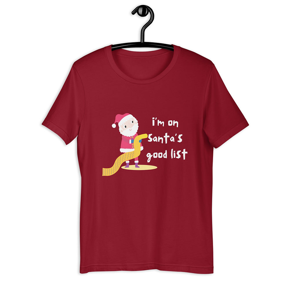 Miniature : I'm On Santa's Good List Unisex Christmas Short Sleeve Adult T-shirt