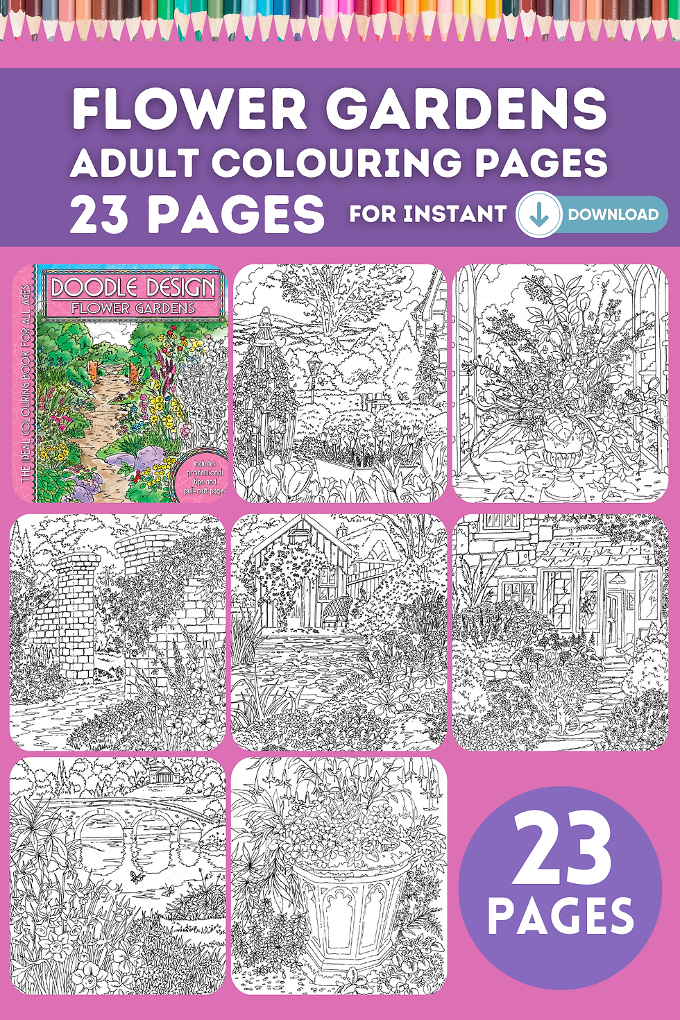 Doodle Design Flower Gardens Adult Colouring