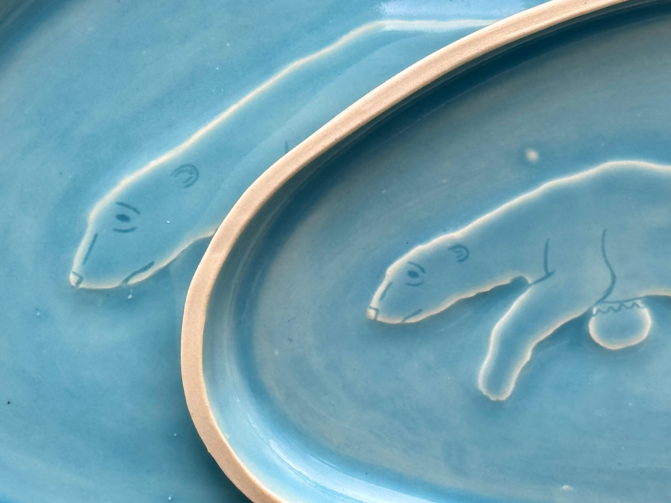Thumbnail: Swimming Polar Bear Serving Plates Dishes, set of 2