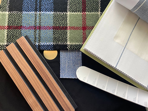 Fabric and wood samples for interior design
