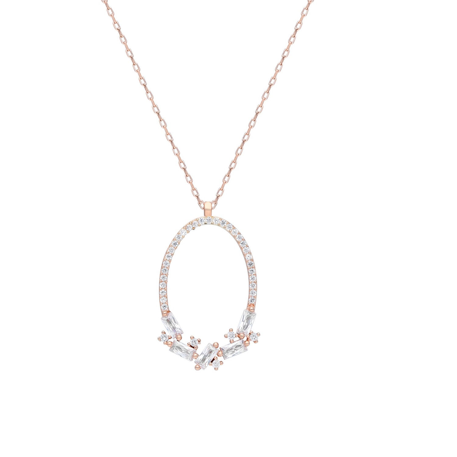 Silver Oval Baget Necklace 