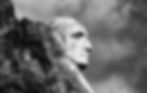 Black-and-white side view of George Washington's face on Mount Rushmore