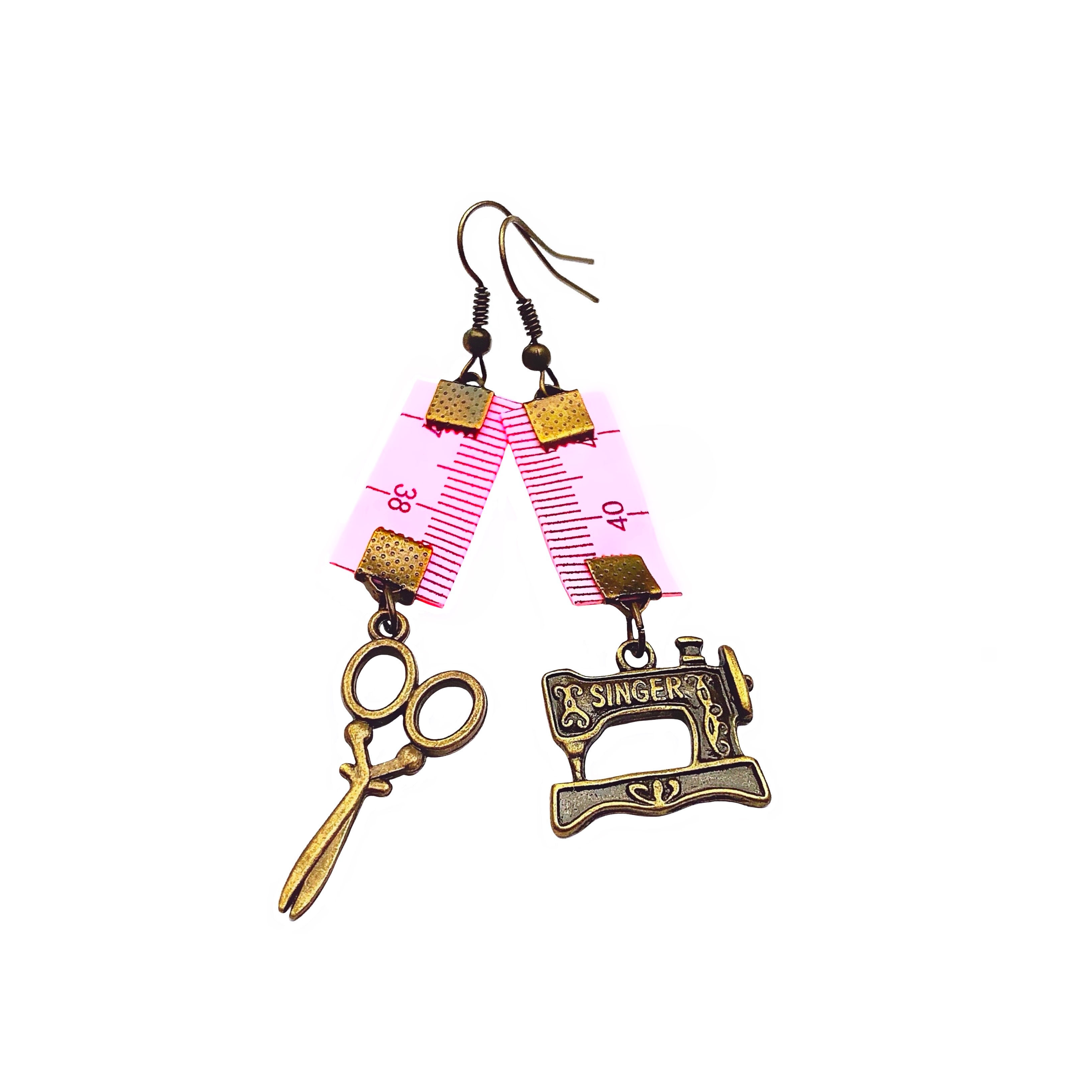 Boucles d'oreillers bronze centimètres du Couture Machine à couture Singer cadeau pour couturier