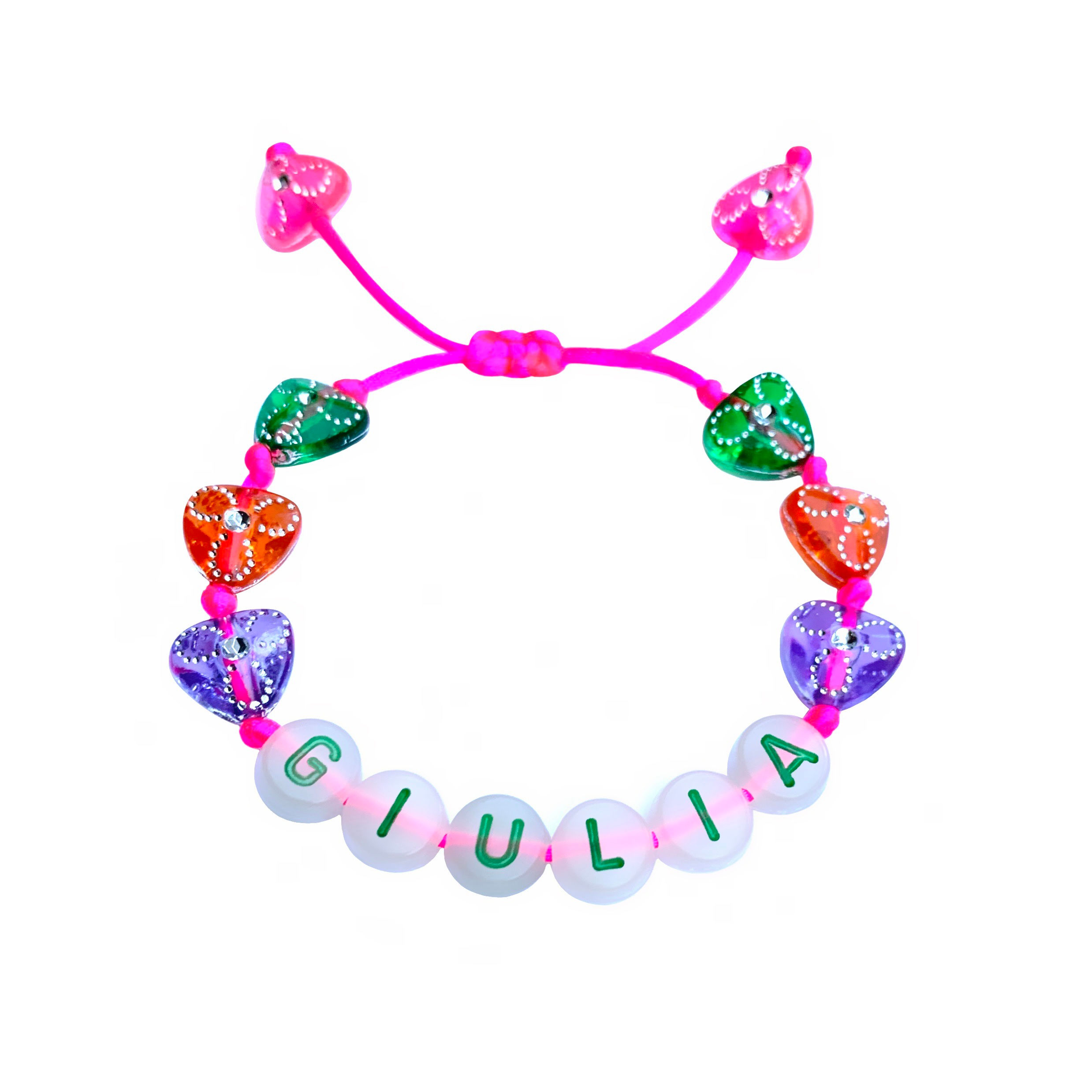 Bracelet personnalisé GIULIA Lettre Alphabet FLUO FLUORESCENT LUMINEUX NÉON (réversible, imperméable) message, surnom, nom