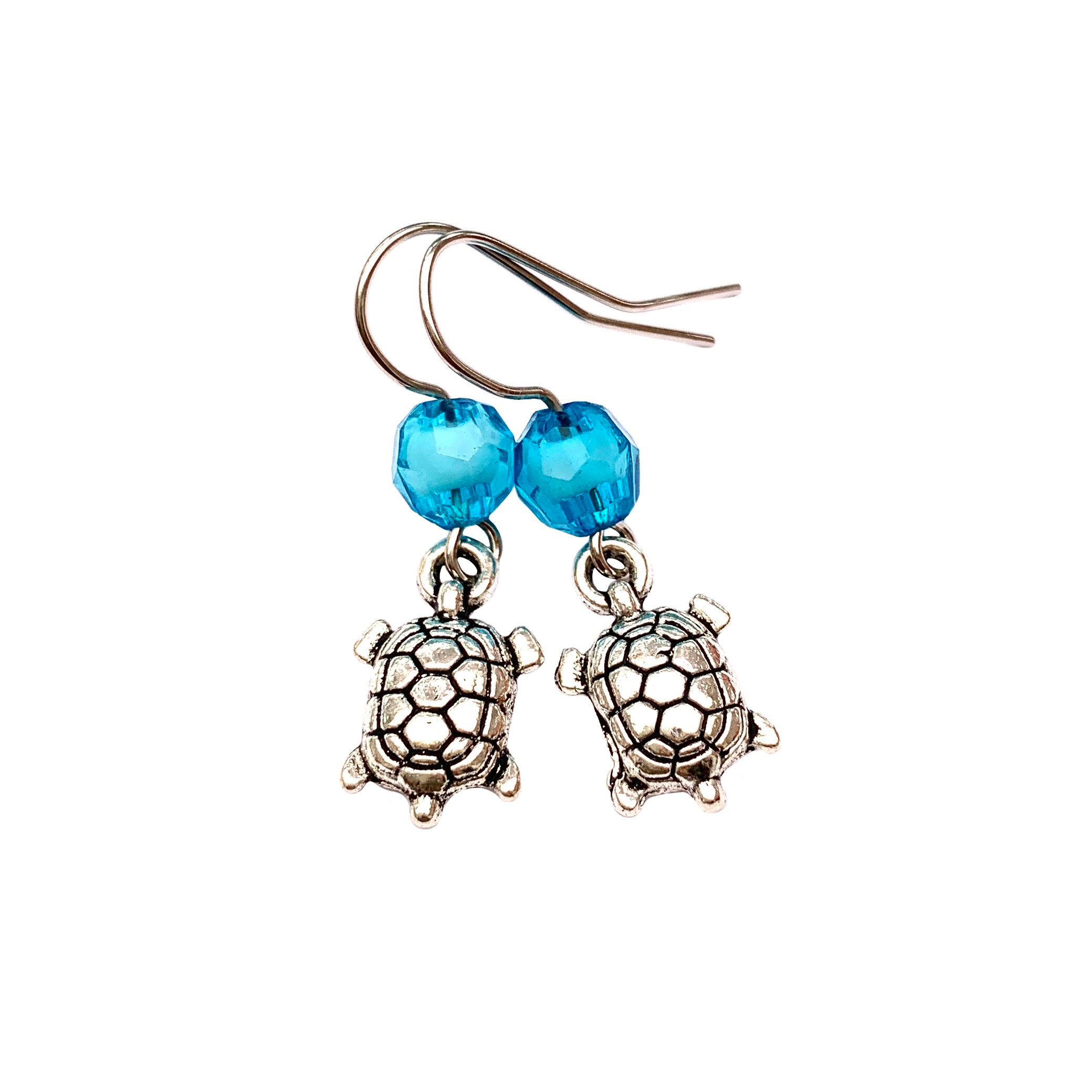 Boucles d'oreilles fantaisies style marin TORTUE perle acrylique bleu