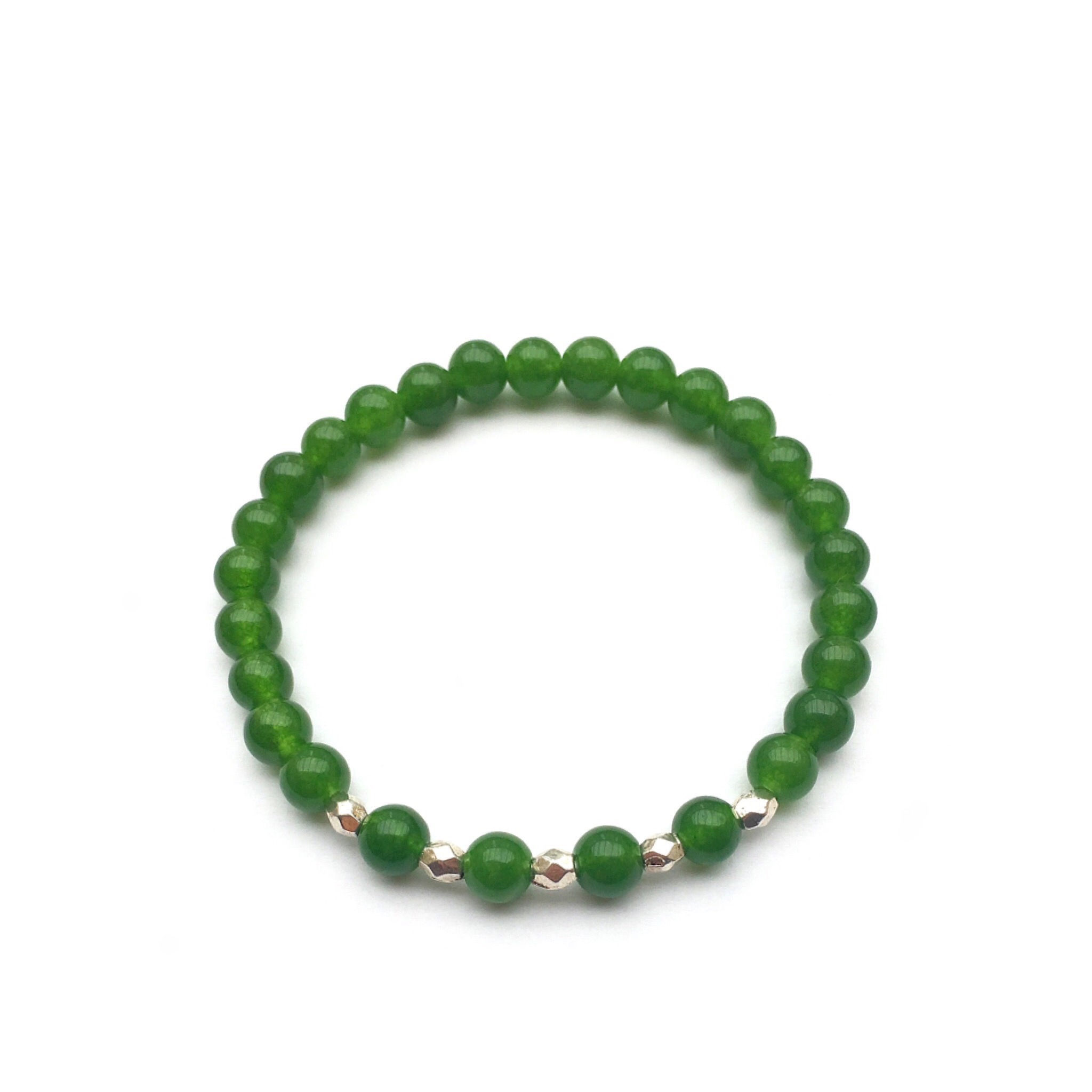 Bracelet fantaisie en pierre Naturelle Jade Vert perles tibétaines sur le fil élastique