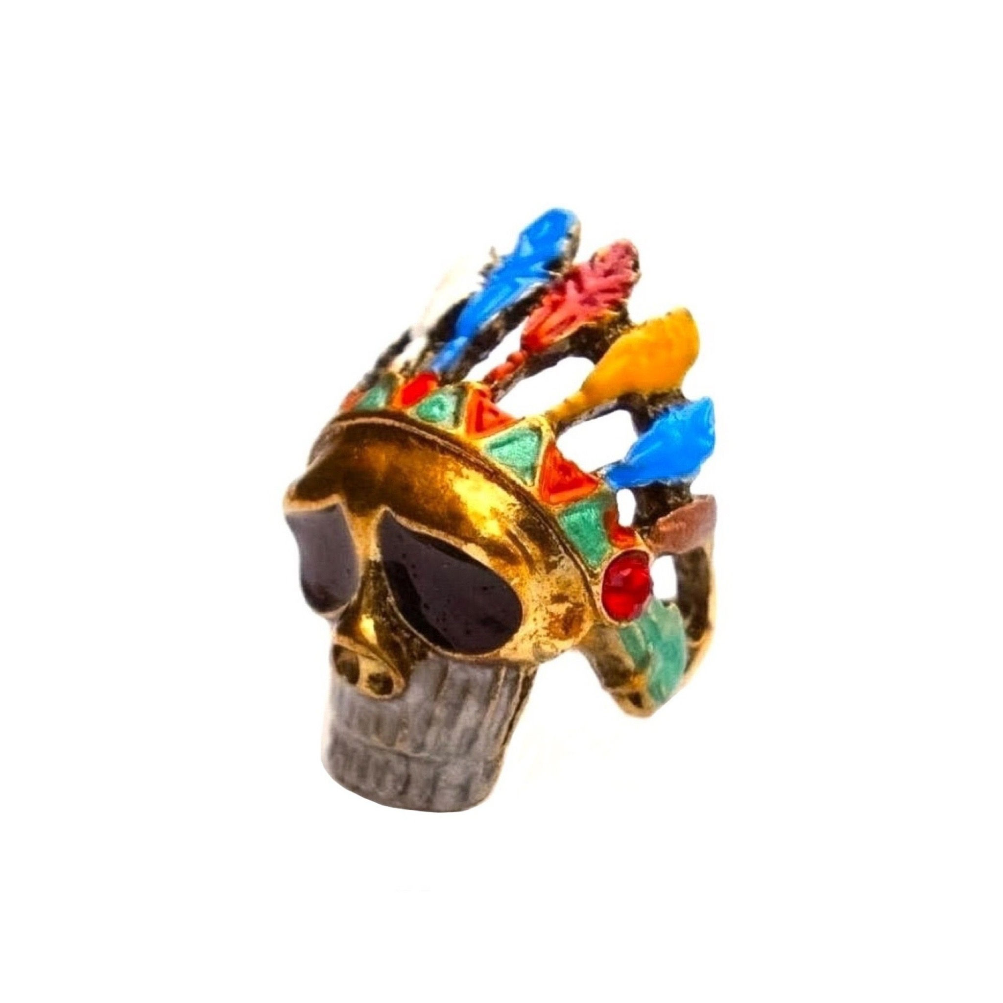 Acheter Grosse Bague Scull Crâne Tête de mort COLOREES Métal bronze 17mm.