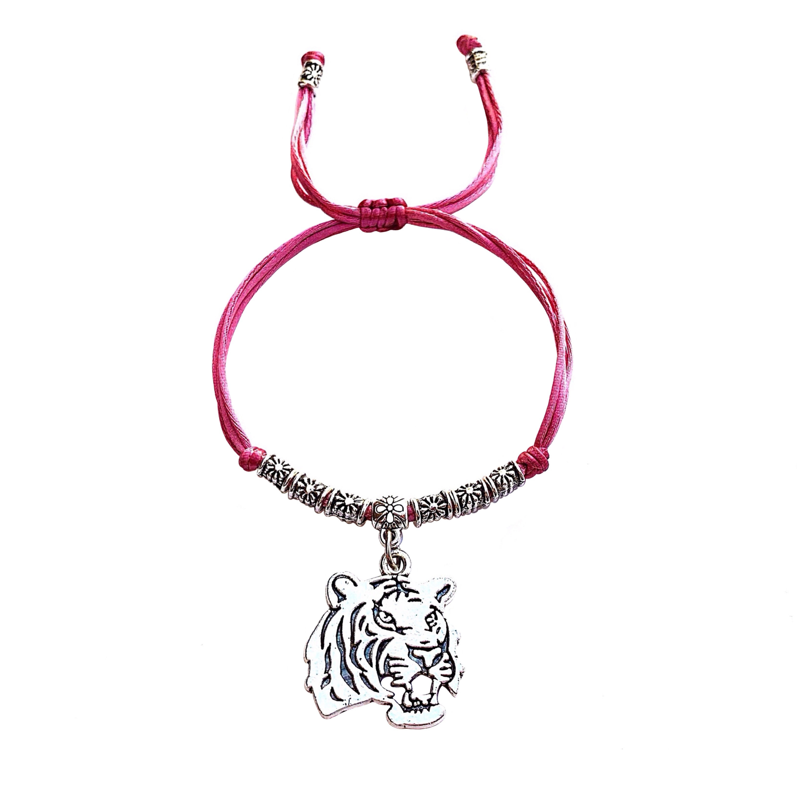 Bracelet à personnaliser porte bonheur, talisman, amulette TIGRE. ANIMAL SUVAGE. FORCE. SAFARI perles tibétaines. Cordon sati