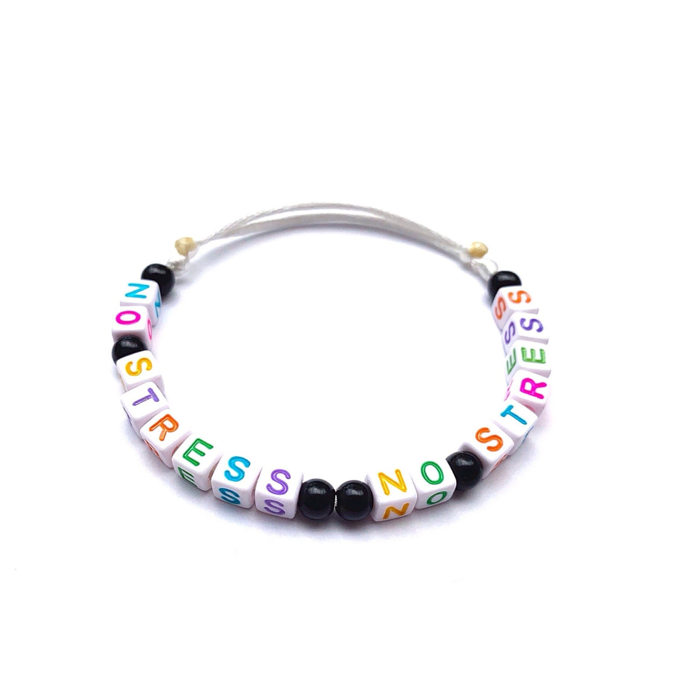 Bracelet D'ONT WORRY personnalisé prénom, texte, message, logo, taille, couleur de perles et cordon aux choix sur mesure