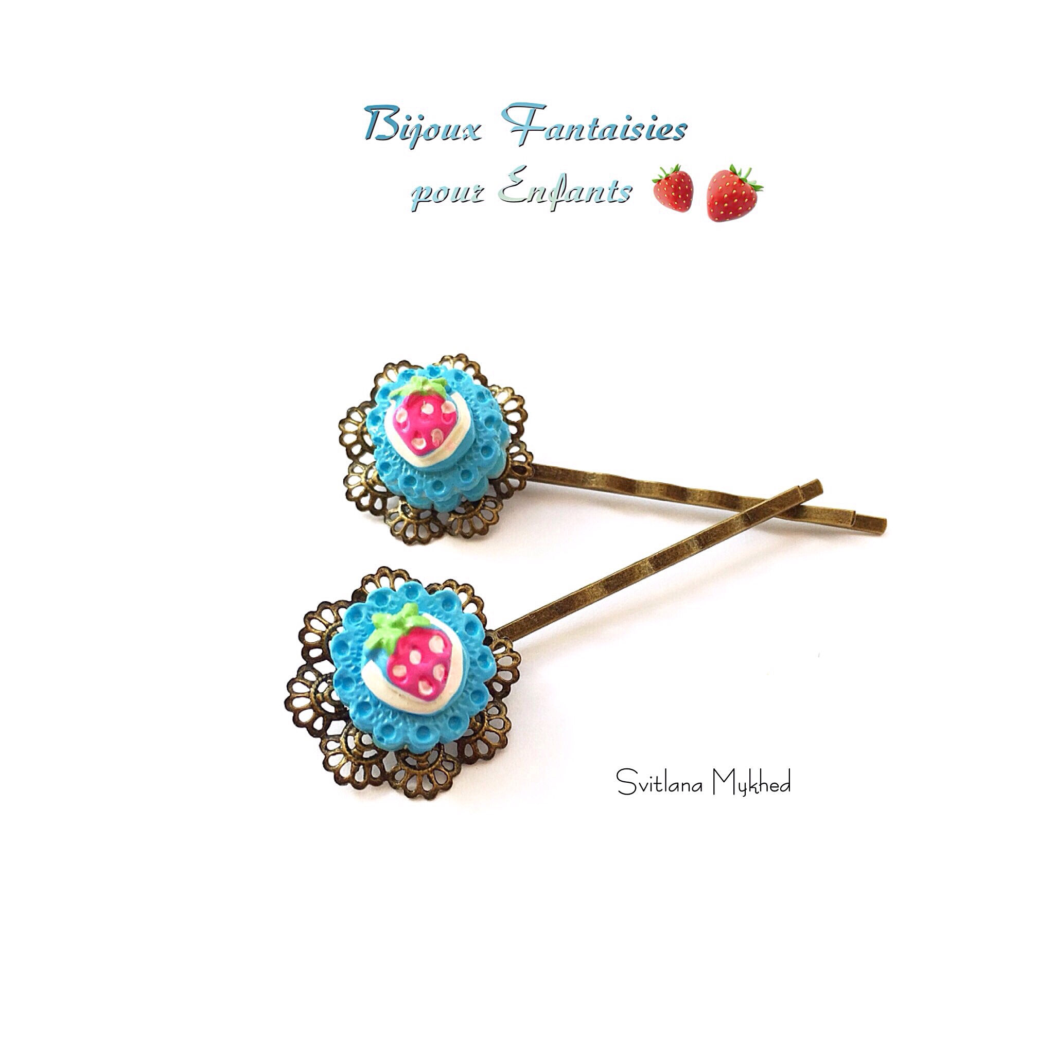 Lot de 2 barrettes à cheveux, accessoires coiffure (filigranes) CHARLOTTE AUX pommes. GÂTEAU. DESSERT. GOURMANDISE