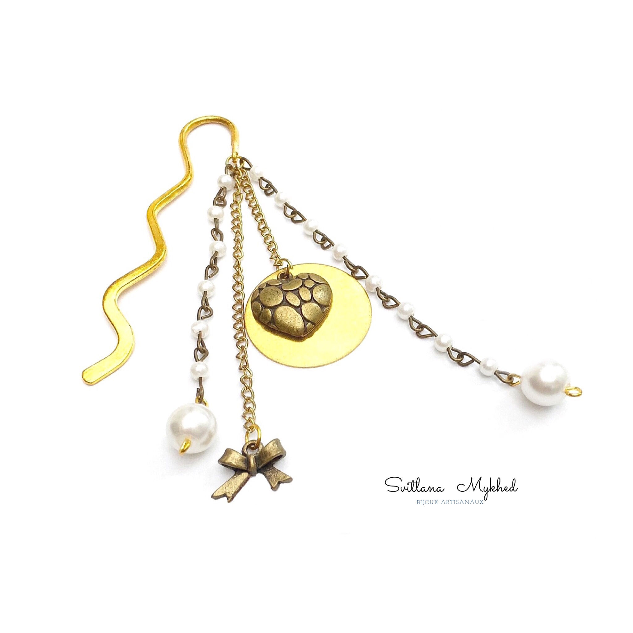 marque page doré bronze coeur original en métal artisanal de luxe boutique en ligne